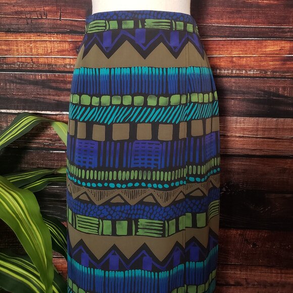 Joan Leslie Vintage Maxi Wrap Skirt 10 Petite Aztec Print Zip Back Boho - Picture 6 of 8